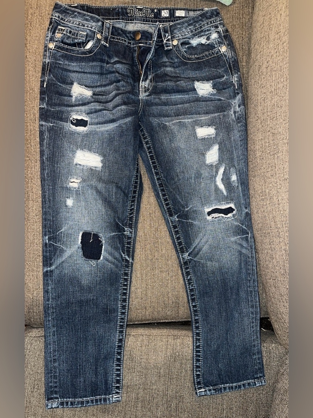 Miss Me Boyfriend Distressed Dark Blue Ripped Jeans 29